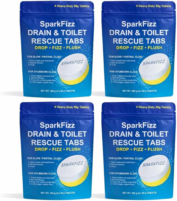 Toilet & Drain Cleaning Tablets – Powerful Foaming Cleaner – Removes Odor & Buildup – Septic Safe – 4/8 / 16 Count (1)