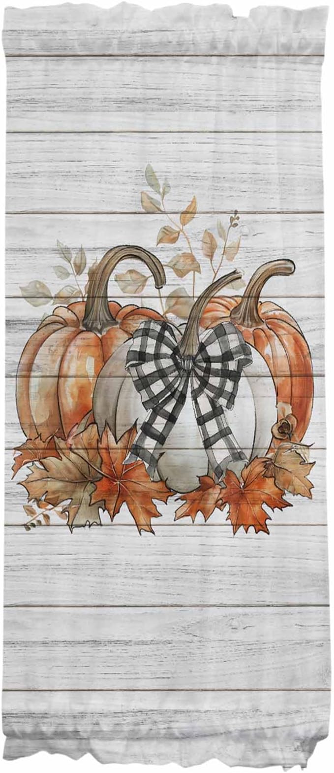 French Door Curtain Panel for Front Door, Plaid Bow White Pumpkin Maple Wood Grain Slidelight Door Curtains with Tieback Light Filtering Privacy Panels for Doorway Entryway 25"x 40"
