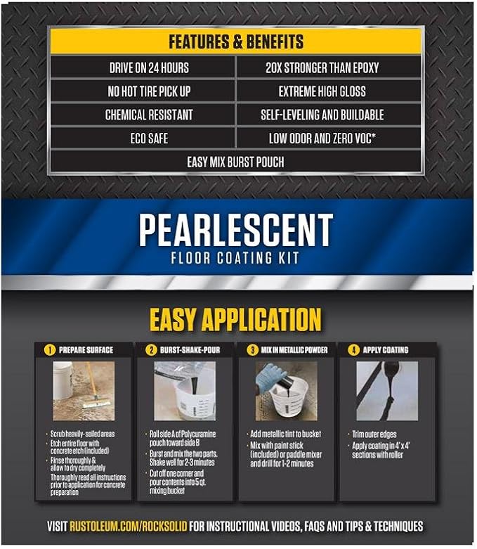 Rust-Oleum 306325 RockSolid Pearlescent 1 Car Garage Floor Coating Kit, Pearl Black