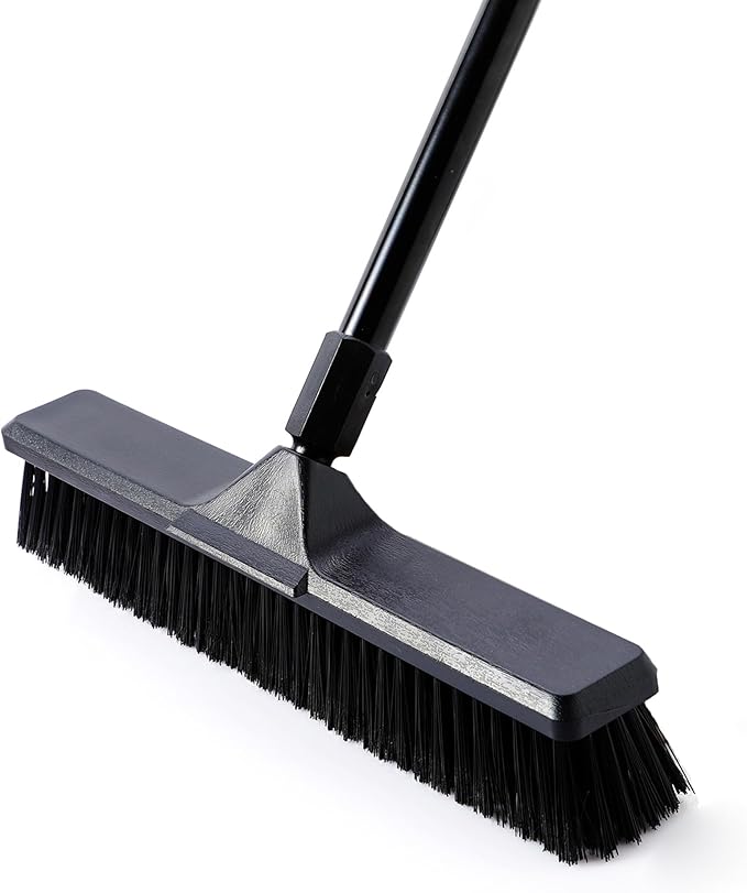 Eyliden Deck & Workshop 18" Push Broom - from Driveway to Patio, One Broom for Every Surface | 66" Adjustable Handle, Heavy-Duty Stiff Bristles Sweeper for Concrete Sidewalk Yard Garage & Snow, Black