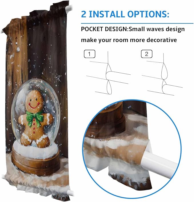 Christmas French Door Curtain Panel for Front Door, Crystal Ball Gingerbread Man Country Wooden House Slidelight Door Curtains with Tieback Light Filtering Privacy Panels for Entryway 25"x 40"