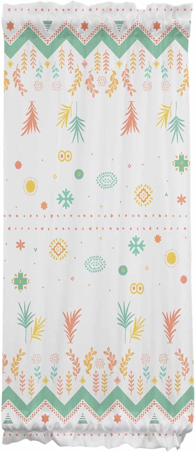 French Door Curtain Panel for Front Door, Green Orange Yellow Plant Geometric Slidelight Door Curtains with Tieback Light Filtering Privacy Panels for Doorway Entryway 25"x 40"