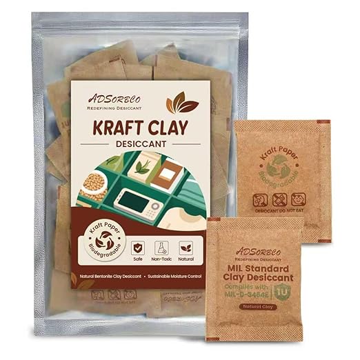 ADSorbco 36g x 15 Pack Bentonite Clay Desiccant Packs– Food Grade Moisture Absorbers for Pet Food, Tea, Dry Grains, Spices, Storage Bins – Silica Gel Packets Alternative, Desiccant Packs for Storage