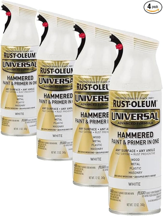 Rust-Oleum 267298 Universal All Surface Hammered Spray Paint, 12 oz, White (Pack of 4)