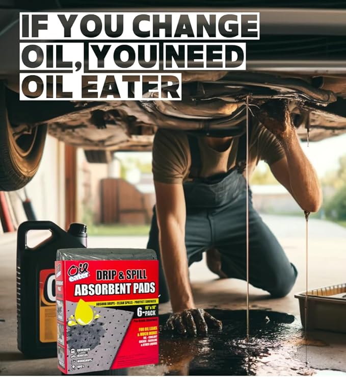 Oil Eater Drip & Spill Universal Pads - Absorbs Liquids | Soaks Oil, Grease, Coolant and Water-Based Fluids - Car, Truck, RV, Motorcycle and Tools - 6 Pack,Grey,15" x 18",AOA-BPL006-GREY