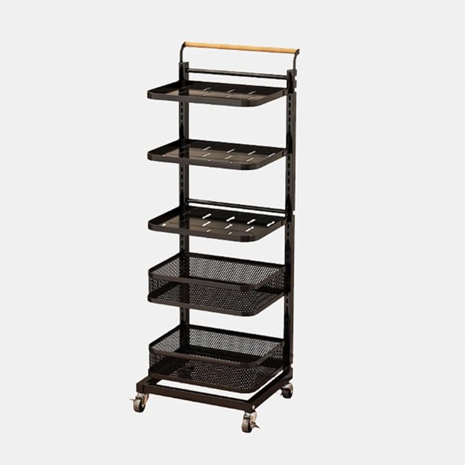 3 Tier Extendable Microwave Rack Stand Shelves for Kitchen Cupboards with Wheels Black Space Saving Kitchen Storage Solution.