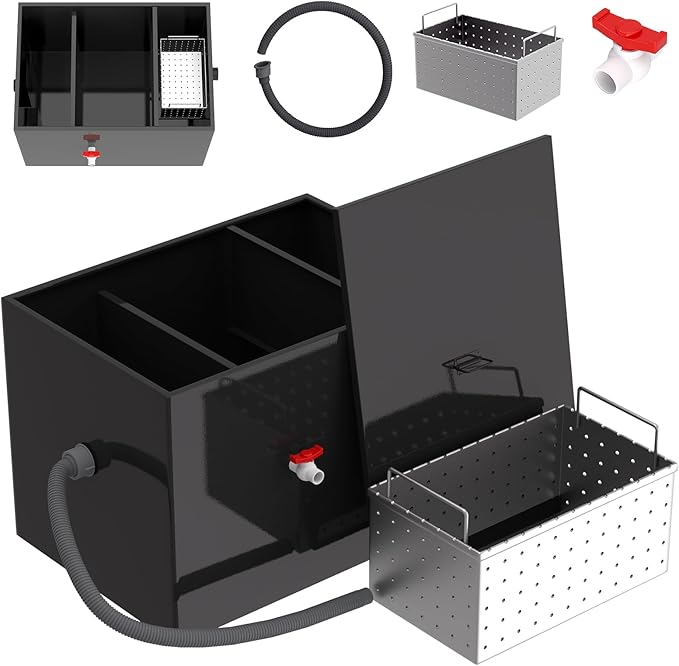 22 GPM Commercial Grease Trap, 60 Lbs Under Sink Grease Trap, Carbon Steel Grease Trap with Side Inlet, Grease Interceptor with Removable Mesh Filter for Oil-Water Separator