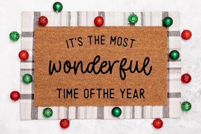 It's The Most Wonderful Time of The Year Doormat, Holiday Decor, Christmas Doormat, Holiday Season Home Kitchen Entrance Low Pile Non-Slip Door Mat 32x20in