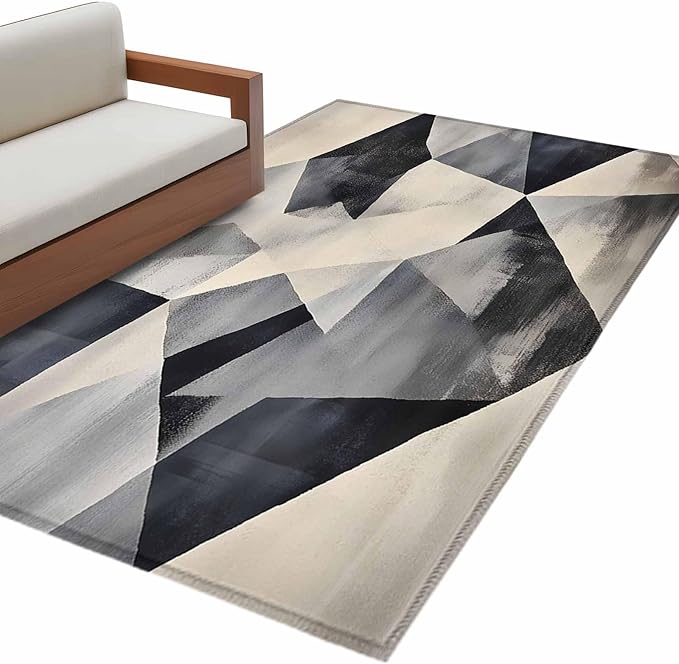 Color Block Area Rugs 2.7'x5', Modernism Blue Beige Line Abstract Art Washable Area Rugs Non-Slip Indoor Floor Mats Carpet for Living Room Bedroom Dining Room