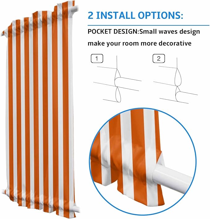 French Door Curtain Panel for Front Door, Orange White Stripe Slidelight Door Curtains with Tieback Light Filtering Privacy Panels for Doorway Entryway 25"x 40"