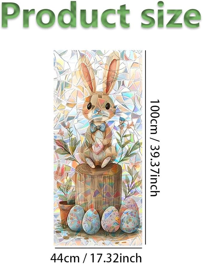 Window Film 17.3 x 39.4 Inch Easter Bunny and Painted Egg Design PVC Decorative Privacy Window Covering for Seasonal Home Styling Spring Glass Surface Decor
