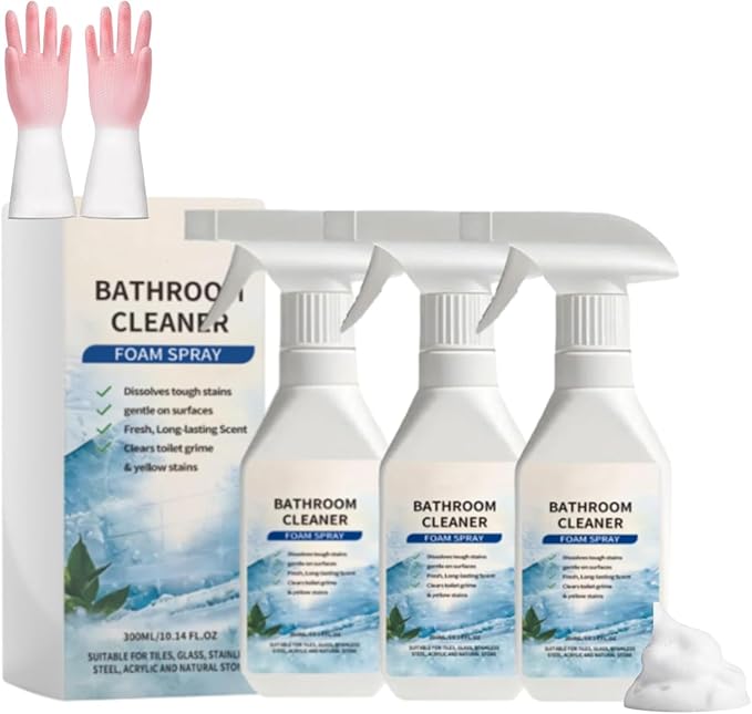 Bathroom Descaler Foam Cleaner Spray, Foaming Bathroom Cleaner for Limescale Remover, Hard Water Stain & Soap Scum Remover, Multi Surface Bathroom Cleaner for Shower,Glass Door, Sink & Faucet ﻿ (3pcs)