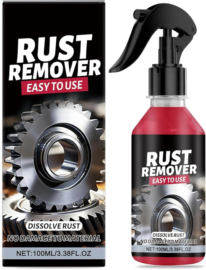 Rust Remover Spray for Metal, Heavy Duty Metal Cleaner, Multipurpose Rust Stain Remover for Vehicles, Tools, Chains, Fast-Acting Oxidation Remover, 3.38oz