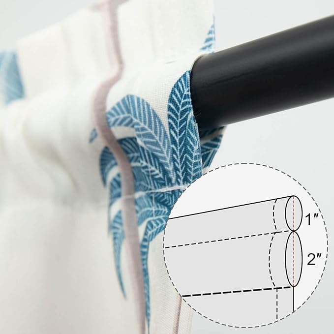 VOGOL French Sidelight Door Curtains, 25 x 72 Inches Linen Textured Curtain Panels, Blue Leaves Printed Rod Pocket Drapes for Front Glass Door, 1 Piece