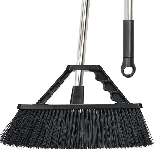 17.3 inch Push Broom Outdoor for Floor Cleaning, Heavy Duty Brush with Stiff Bristles,Outdoor Broom Patio Broom for Garage Deck Driveway Garage Yard (Black)