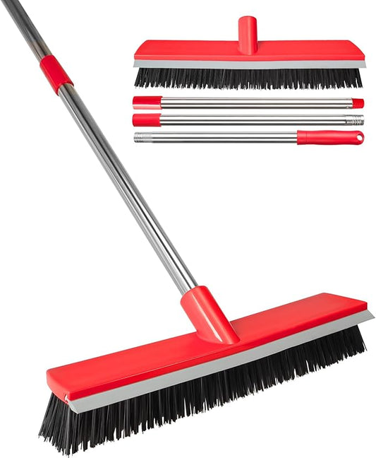 16.5 Inches Push Broom- Heavy Duty Outdoor Broom with 51" Long Handle for Patio, Bathroom, Garage, Tile, Deck, Pet Hair, Concrete Floors Cleaning