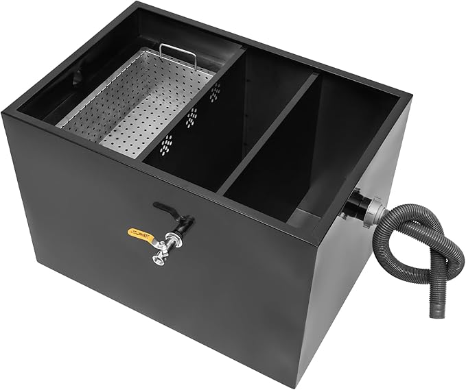 Commercial Grease Traps, 50lbs Capacity Professional Grease Interceptor, Stainless Steel Oil-Water Separator with 3-Layer Filter Structure, Under Sink Grease Trap Interceptor for Restaurant Kitchen