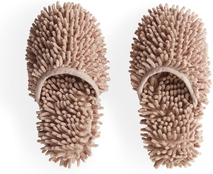Floor Cleaning Slippers Mop Shoes Slippers Household Cleaning Tool Polyester Base Board Cleaner for Sweeping Dirt, brown
