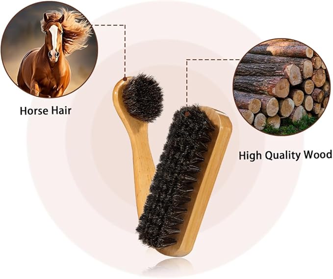 Shoe Brush, 2 Pcs Horsehair Shoe Brush Shoe Cleaning Brush Boot Brush for Leather, Shoe Brushes Shoe Shine Brush Brush Shoe Polish Brush for Cleaning and Care Leather Shoes Clean Dauber Applicators