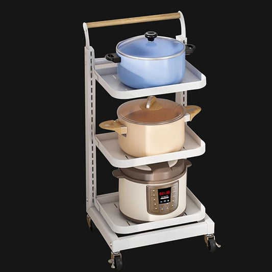 White Kitchen Pan Stand for Worktops Microwave Rack with Lid Holder Pot Rack Cupboard niser for Kitchen Jars Space Saving Cupboard Storage Stand