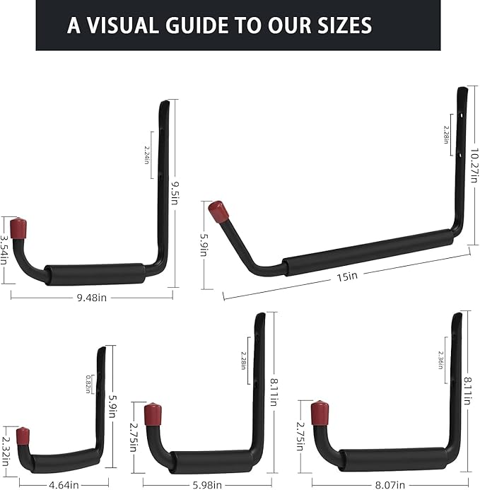 CBWLWJ 6 Pack Garage Hooks Heavy Duty, Multi Functional J Hooks, Anti Slip Ladder Hooks for Bikes, Chairs, Garden Tools and More. (9.48inch)