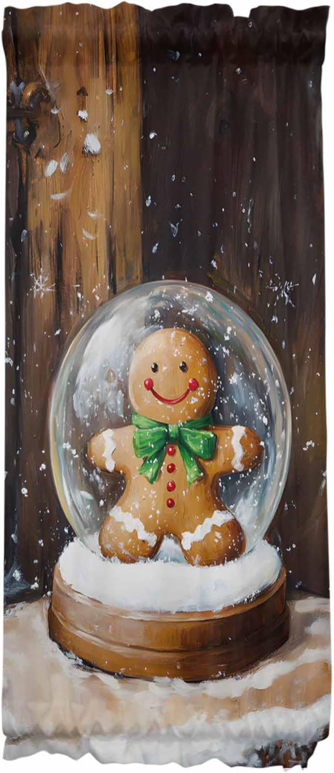 Christmas French Door Curtain Panel for Front Door, Crystal Ball Gingerbread Man Country Wooden House Slidelight Door Curtains with Tieback Light Filtering Privacy Panels for Entryway 25"x 40"