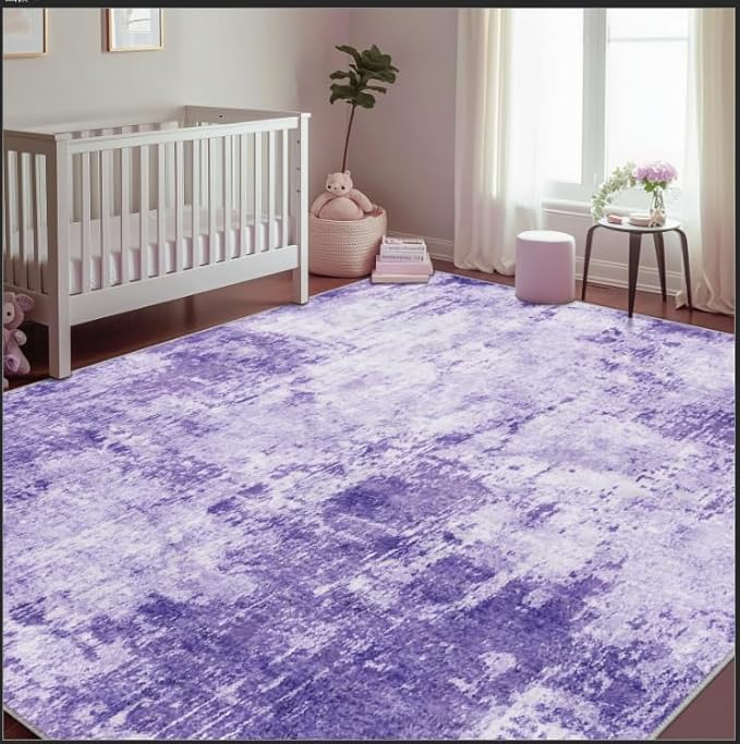 RELEANY Washable Area Rugs 6'x8' Non-Slip Modern Abstract Soft for Living Room Entryway Bedroom Nursery, Print Pattern, Purple Gray Pink White