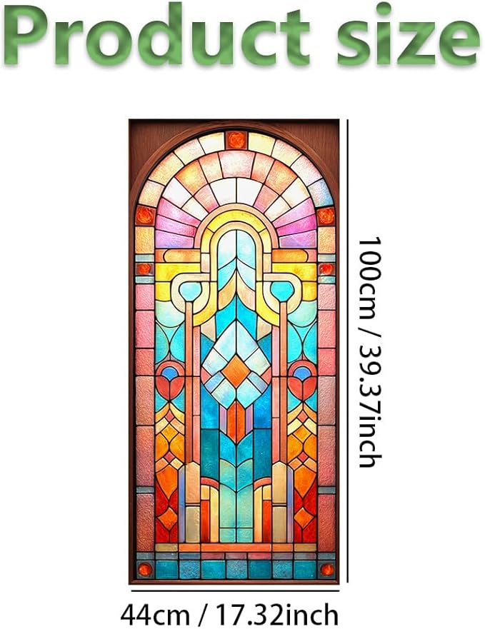 Stained Glass Window Film 17.3 x 39.4 Inch Decorative Privacy Window Sticker Colorful Geometric Static Cling Window Cover for Bathroom Bedroom Office Home Glass Decor