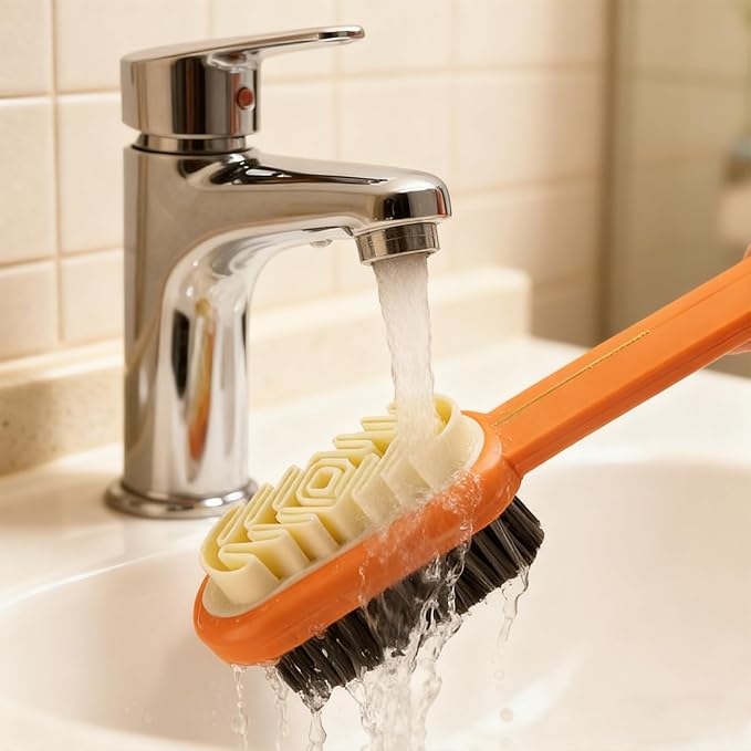 2-in-1 Orange Shoe Brush, Lazy Shoe Brush All-Round Cleaning Tool Soft Plastic Bristles Designed with an Extra-Long Handle, 360° Thorough Cleaning for Suede & Nubuck Cleaning