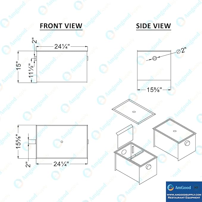 40 LB Carbon Steel Grease Trap Interceptor for Restaurant Under Sink Kitchen