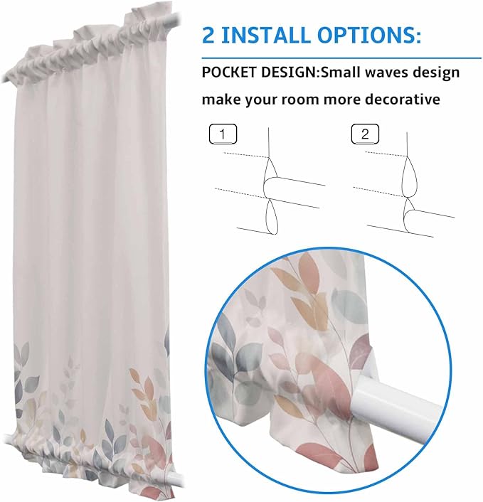 French Door Curtain Panel for Front Door, Colored Plant Leaves Beige Rural Style Slidelight Door Curtains with Tieback Light Filtering Privacy Panels for Doorway Entryway 25"x 40"
