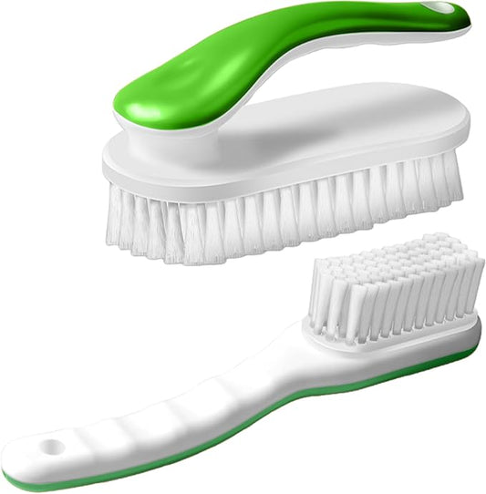 2Pack Shoe Cleaning Brush Household Laundry Clothes Scrubbing for Stains Bathroom Ergonomics Grip Easy Hold (2, Green)