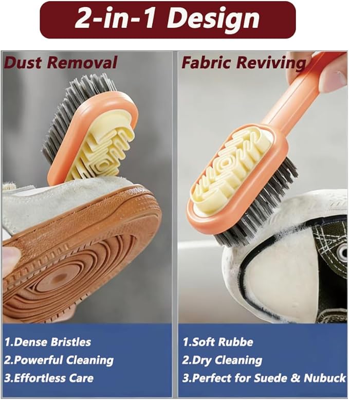2 in 1 Suede Brush and Eraser for Shoes, Rubber Shoe Brush with Soft Plastic Bristles for Suede & Nubuck Cleaning