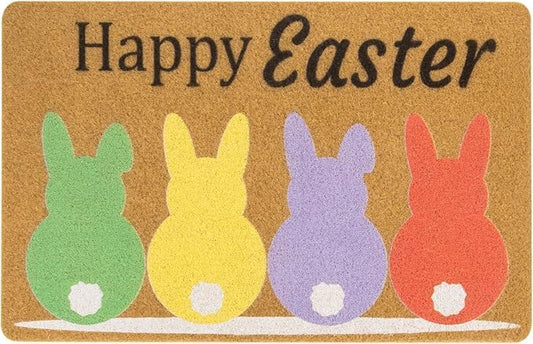 Easter Buny Welcome Doormat Outdoor Entrance Happy Colorful Rabbit Synthetic Front Door Mat Non Slip Backing Spring Doormat for Indoor Outside Home Decor 20x32 inch