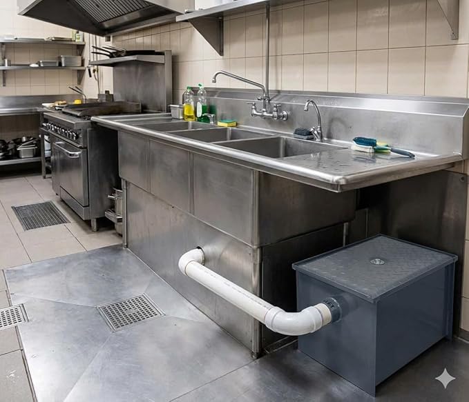 30 LB Carbon Steel Grease Trap Interceptor for Restaurant Under Sink Kitchen, Commercial Grease Interceptor for Dishwashers & Sinks, Oil Separator for Food Trucks, Cafes & Commercial Kitchens