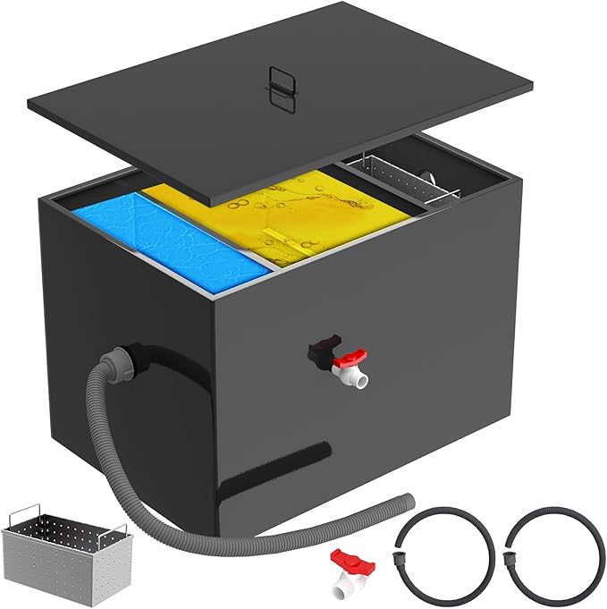 Grease Trap for Kitchen Sink, 60 Lbs Grease Trap, 22 GPM Grease Interceptor, Efficient Oil-Water and Kitchen Waste Separator Grease Interceptor for Commercial Kitchens, Coffee Shops and Bakery
