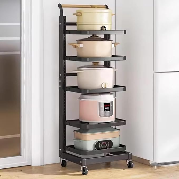 3 Tier Microwave Shelf Stand Kitchen Counter nizer Free Standing Pot Rack Stand with Saucepan Racks Black