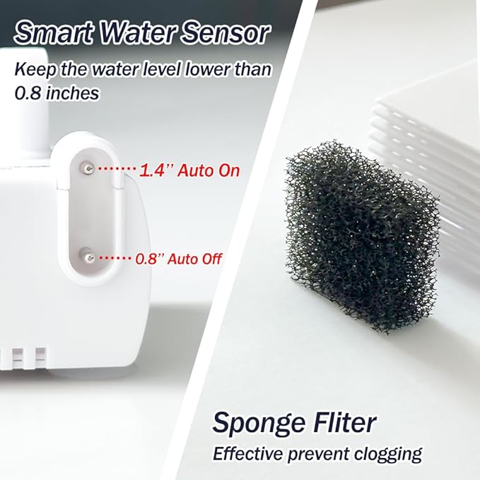 Automatic Small Sump Pump with Water Sensor, 8 FT Lift 70 GPH 115V/230V Mini Condensate Pump with Float Switch, Water Removal for Dehumidifier, Air Conditioner, Ice Maker, Basement, Auto On Off