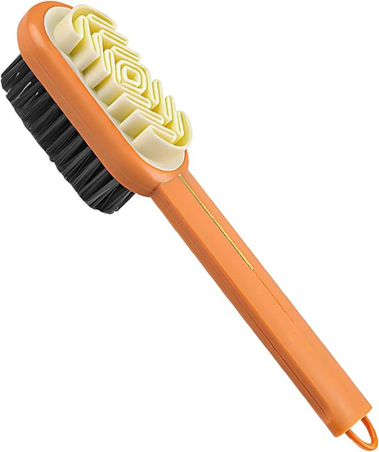 2-in-1 Orange Shoe Brush, Lazy Shoe Brush All-Round Cleaning Tool Soft Plastic Bristles Designed with an Extra-Long Handle, 360° Thorough Cleaning for Suede & Nubuck Cleaning