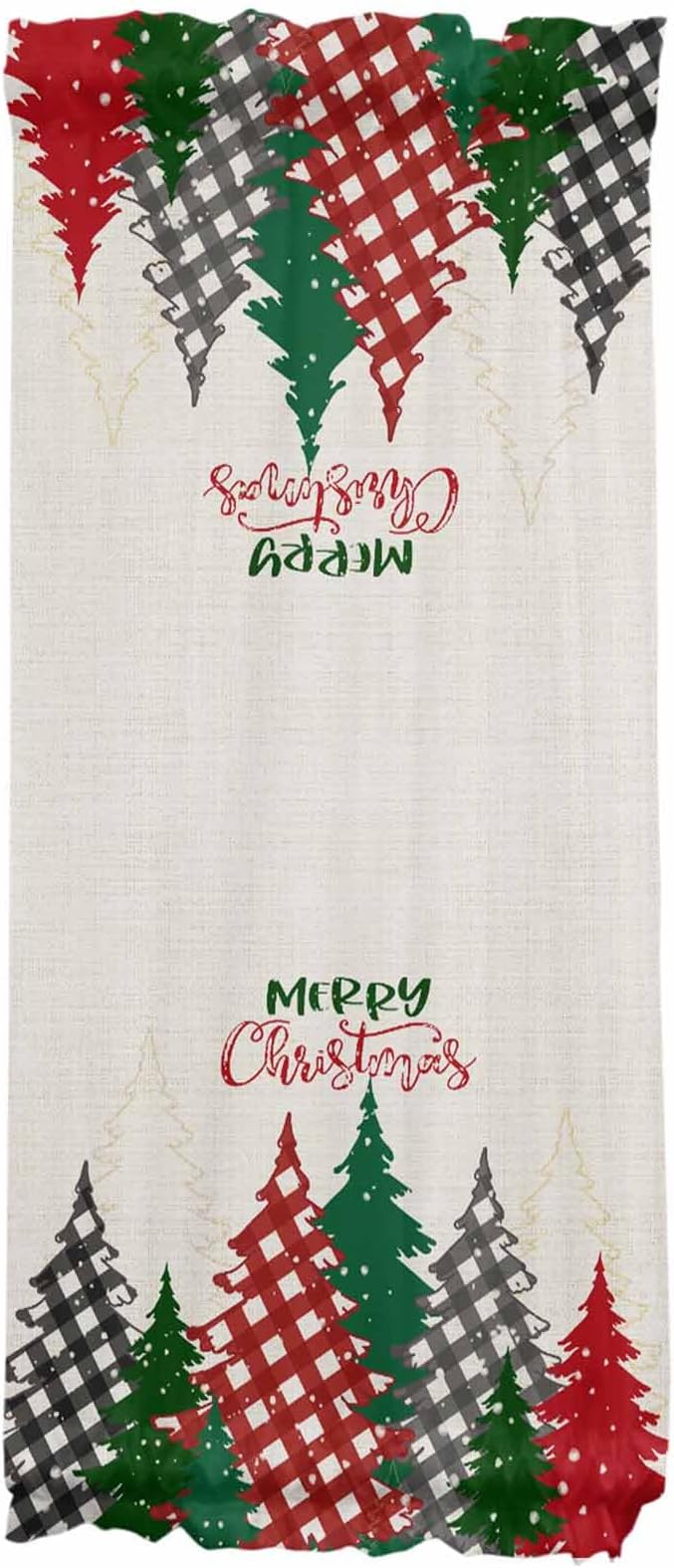 Christmas French Door Curtain Panel for Front Door, Red Gray Plaid Xmas Trees Vintage Beige Slidelight Door Curtains with Tieback Light Filtering Privacy Panels for Doorway Entryway 25"x 40"