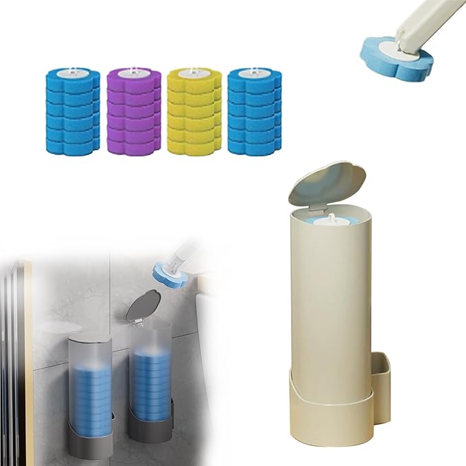 Toilet Bowl Scrubber Storage Caddy, Disposable Toilet Brush, Efficient Deep Scrubbing Cleaner Refill, Bathroom Cleaning System Cleaner Refill Pads for Sink Bathtub Wash Basin (Yellow)