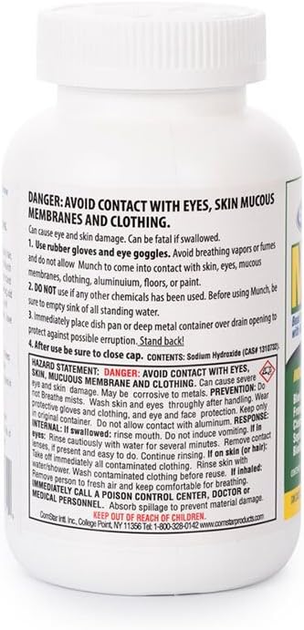 ComStar Munch, 1 Pound, Industrial-Strength Cold-Water Activated Bead Drain Opener, Clear Clogged & Slow Drains, Grease Traps, Septic Systems, Made in USA (30-610)