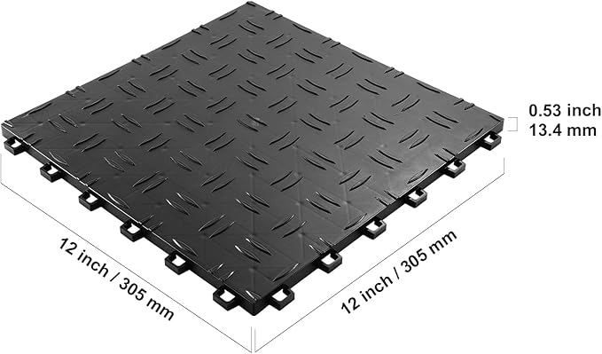 VEVOR Garage Floor Tiles 12 x 12 x 0.53 inch, Interlocking Design Ease of Installation Double-Sided Texture Non-Slip Sturdiness, for Garages, Basements, Repair Shops, Black, 25 Pack