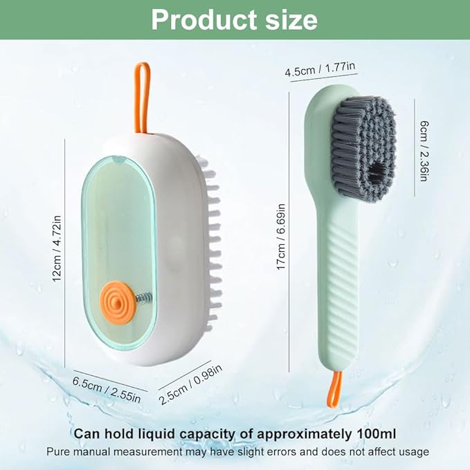 2025 New Shoe Cleaning Brush, 2PCS Laundry Brush Shoe Brush Liquid Shoe Brush, Household Cleaning Clothes Shoes Brush with Liquid Box for Washing Clothes Shoes (Green+Yellow)