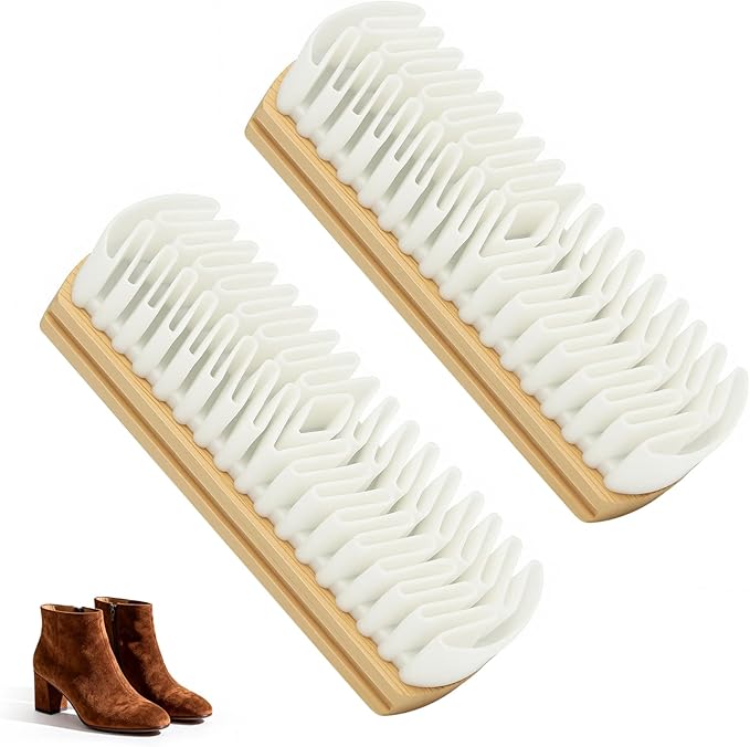 Suede Shoe Brush and Eraser Set, 2025 New Suede Cleaning Brush for Shoes, Bags, Jackets, and Sofas, Wooden Handle Suede Shoe Cleaner, Soft Brush and Stain Eraser for Easy Care (2 Pack)