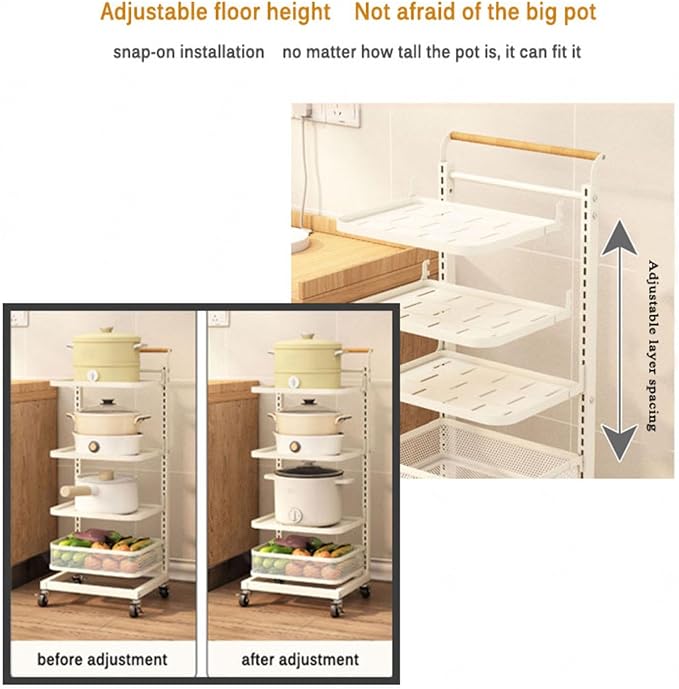 Kitchen Pan Storage Drawer nizer Rack with Wheels and Pot Holder White 5 * 5 Boards