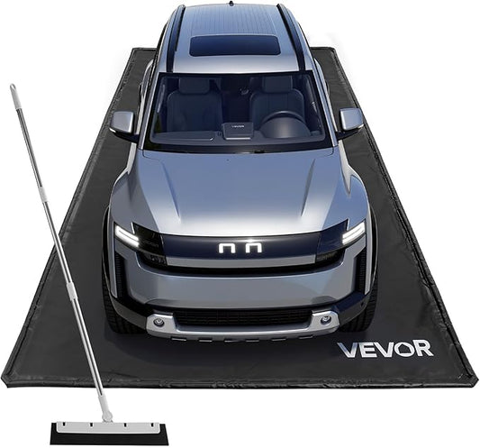 VEVOR Containment Mat, 7 ft 9 in x 16 ft, Non-Slip PVC Garage Floor Mat with a Cleaning Squeegee, Heavy Duty Durable Waterproof Containment Protection from Snow, Rain and Mud for Cars Parking, Black