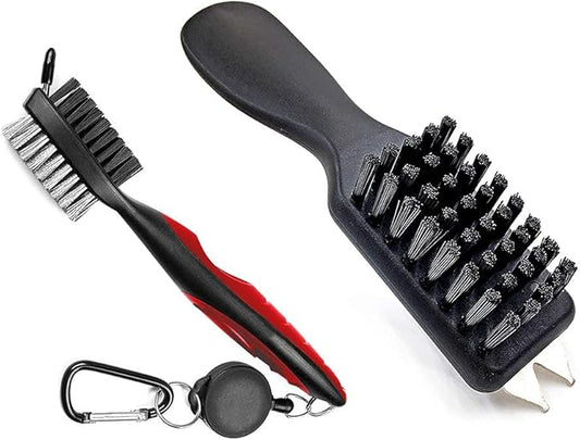 Durable Golf Club Groove Cleaner Brush and Shoes Brush With Handle - Dirt Mud Remover Tool for Golf Clubs and Shoes - Retractable Zip-line Aluminum Carabiner