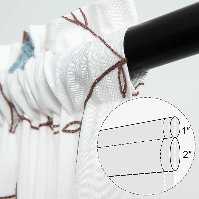 VOGOL Sidelight Curtains for Front Door, 40 Inches Long Short Linen Textured French Door Panels, Blue Flowers Embroidery Design for Entry Door, 1 Piece, Rod Pocket
