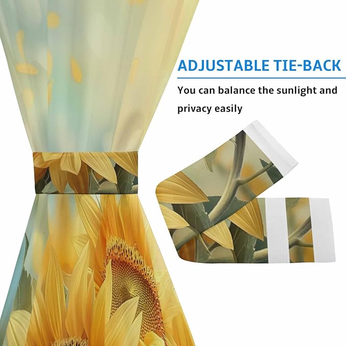 French Door Curtain Panel for Front Door, Bright Realism Sunflowers Plants Slidelight Door Curtains with Tieback Light Filtering Privacy Panels for Doorway Entryway 25"x 40"